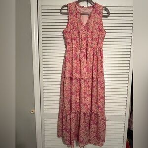 Floral Pink Sleeveless Maxi Dress Sz L